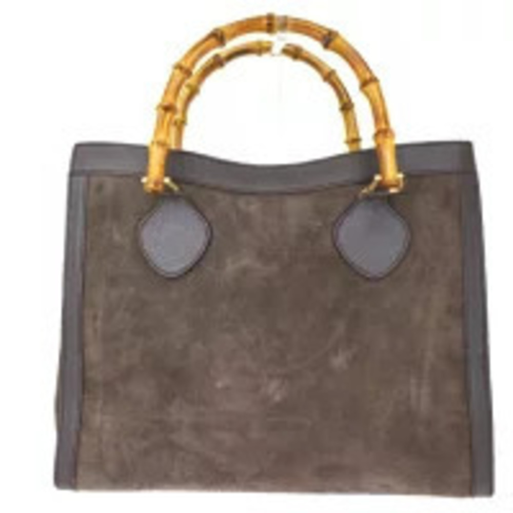 Gucci Bamboo Handbag Brown Suede Leather